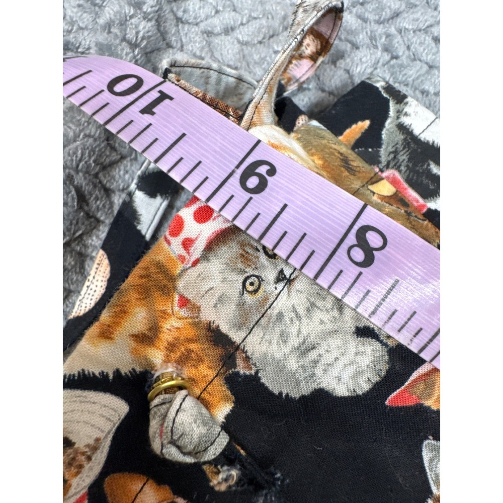 Handmade Whimsical Cats in Hats Novelty Print Canvas Tote Bag Black Multi Small - Picture 6 of 6